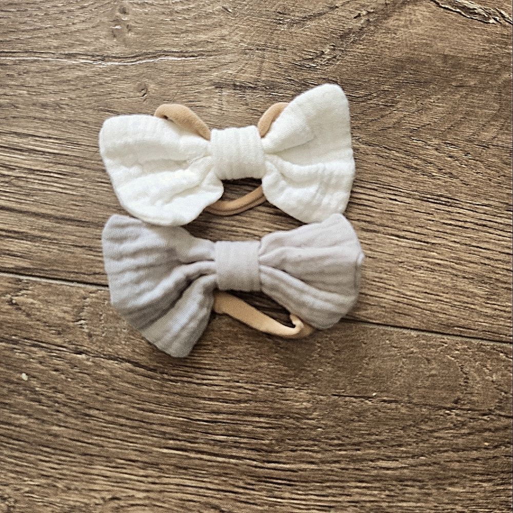*Free Baby Nylon Hair Bow Set - White and Gray